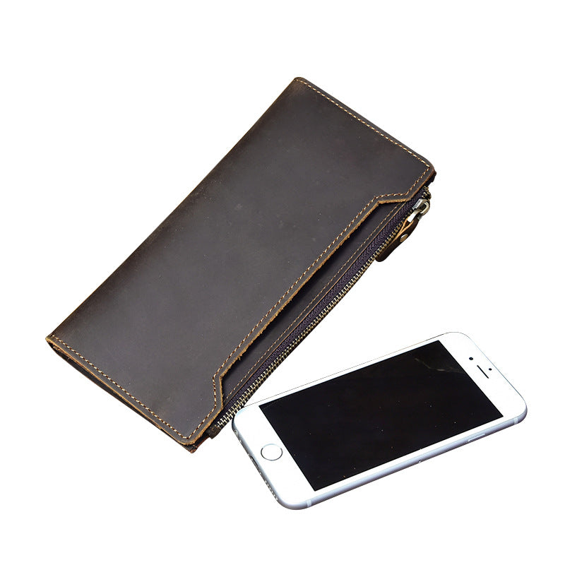 Men's Crazy Horse Leather Long Genuine Clutch Men's Wallets