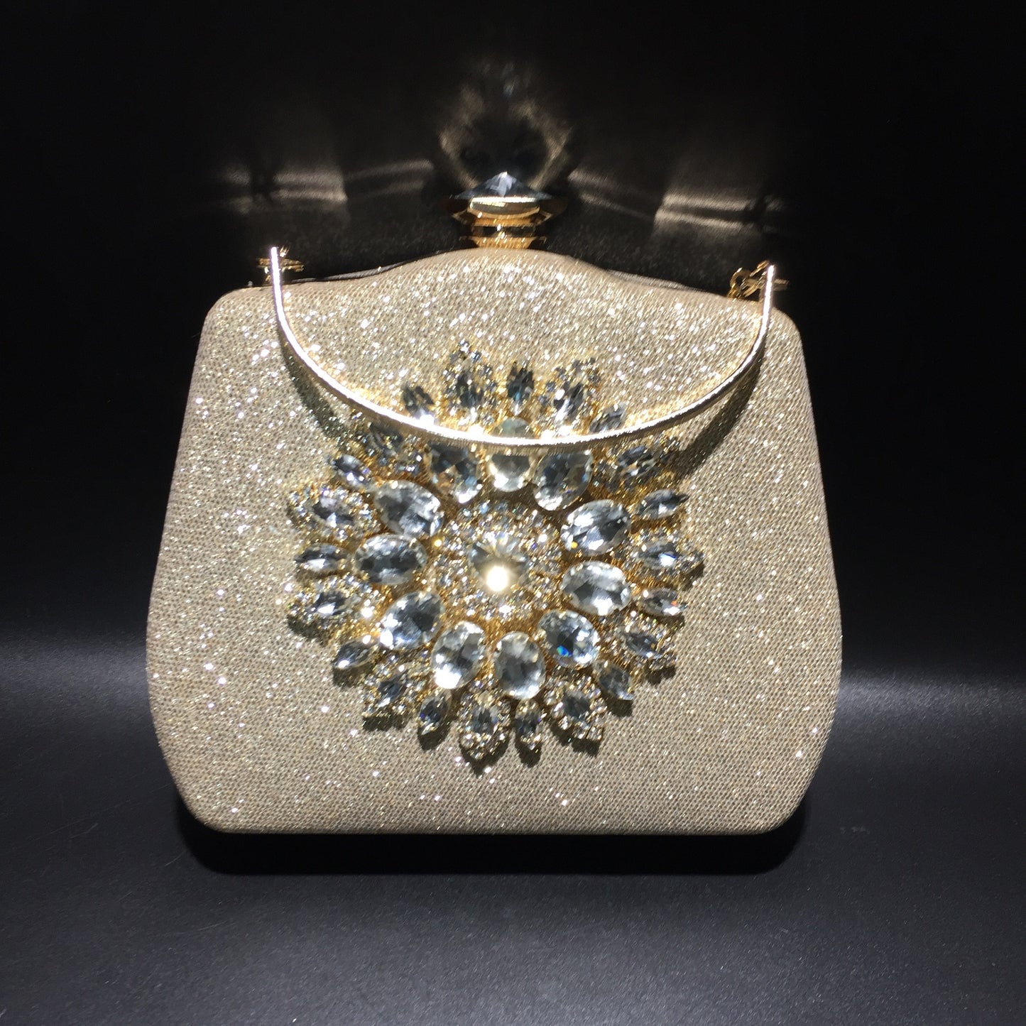 Women's Diamond Sunflower Ornament Banquet Bridal Leather Evening Bags