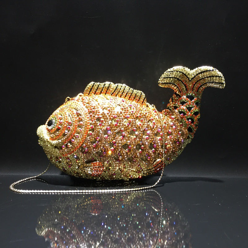 Women's Goldfish Rhinestone Hollow Metal Crystal Dinner Evening Bags