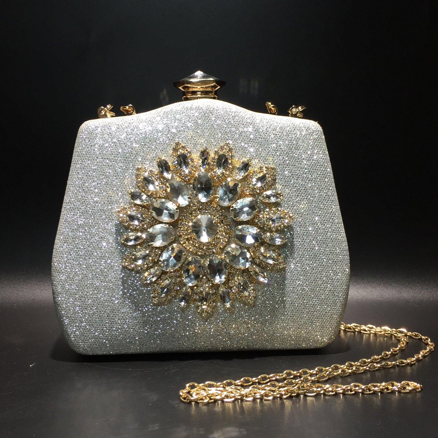 Women's Diamond Sunflower Ornament Banquet Bridal Leather Evening Bags