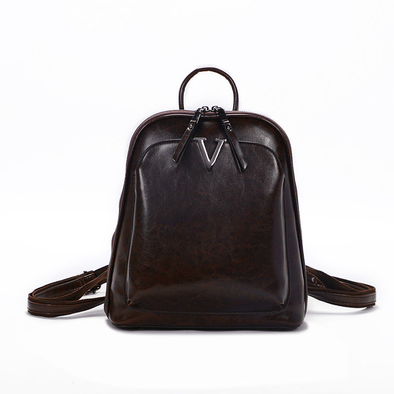 Women's Street Trend Leather Solid Color Sewing Backpacks