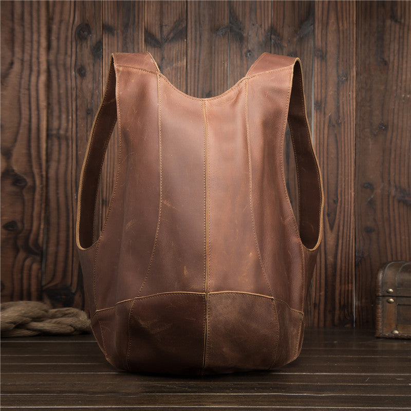 Men's Horse Leather Retro Dark Brown Preppy Backpacks