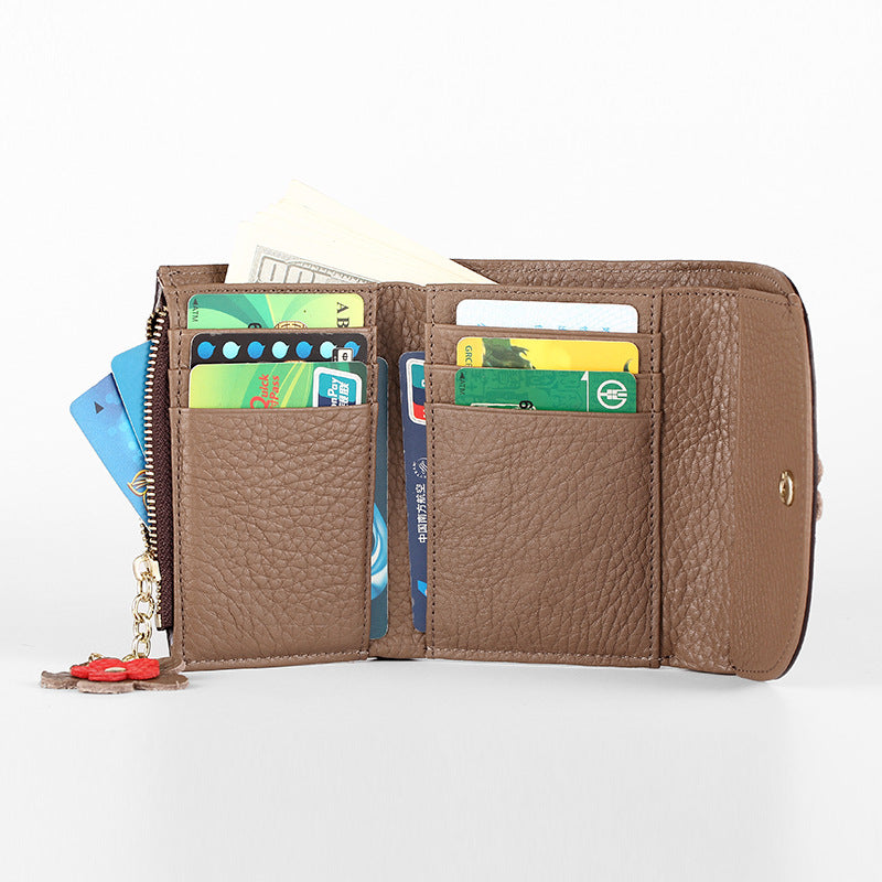 Women's Short Leather Simple Folding Printed Cowhide Ladies Wallets