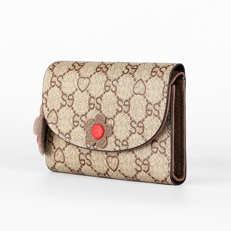 Women's Short Leather Simple Folding Printed Cowhide Ladies Wallets
