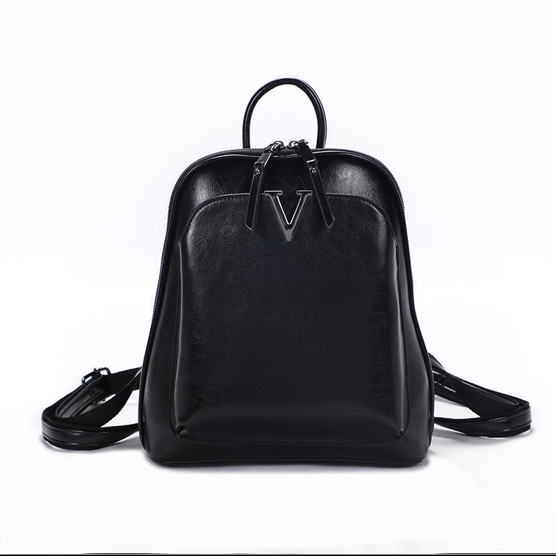 Women's Street Trend Leather Solid Color Sewing Backpacks