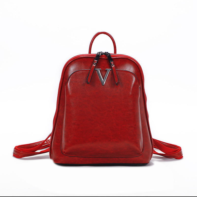 Women's Street Trend Leather Solid Color Sewing Backpacks