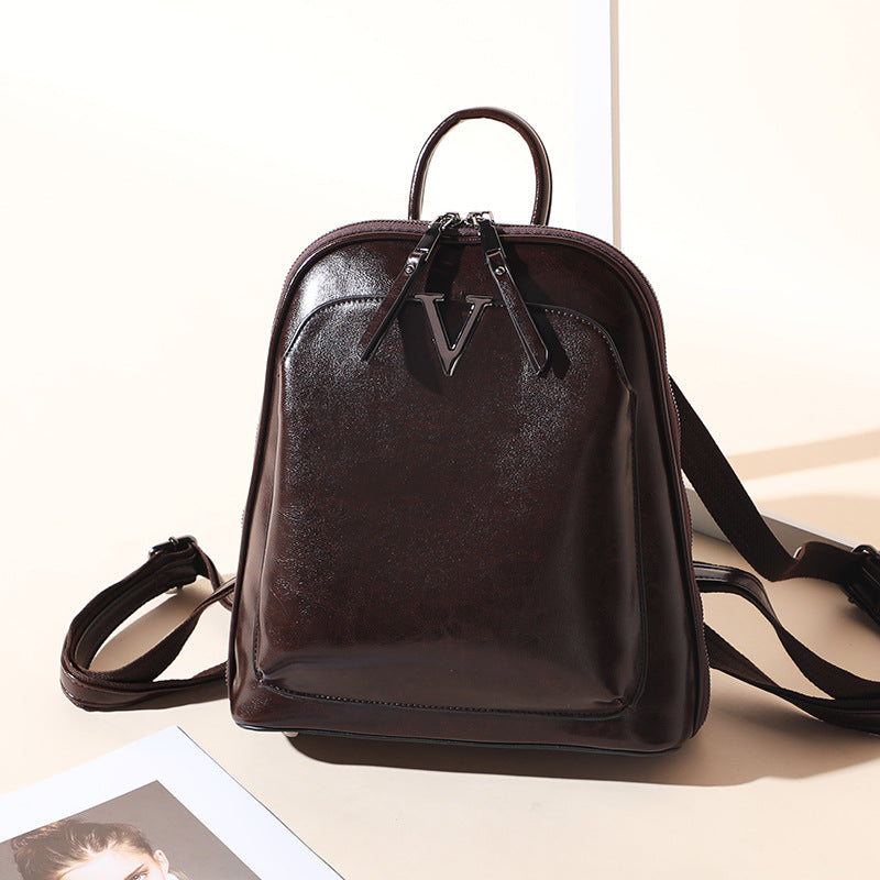 Women's Street Trend Leather Solid Color Sewing Backpacks