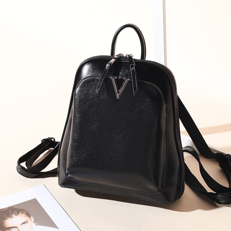 Women's Street Trend Leather Solid Color Sewing Backpacks