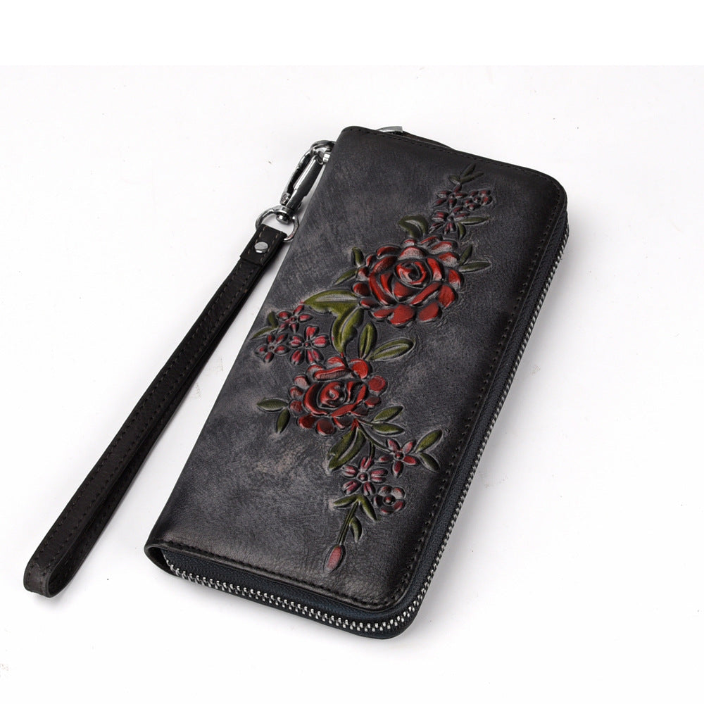 Leather Zipper Genuine Cattlehide Surface Hand-rub Ladies Wallets