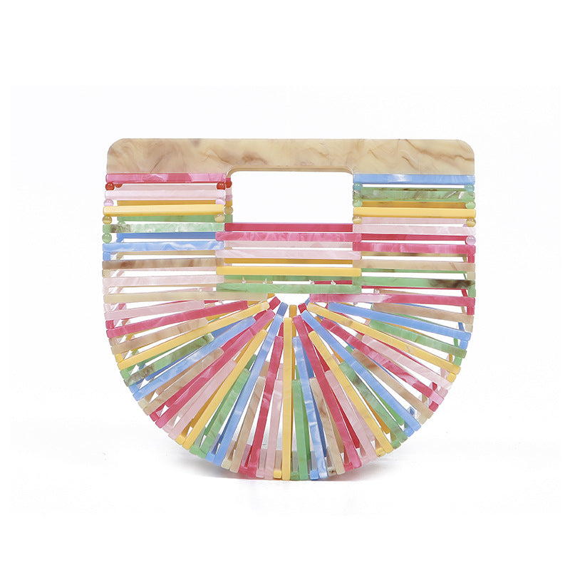 Women's Acrylic Hand-knitted Creative Basket Clutch Striped Evening Bags