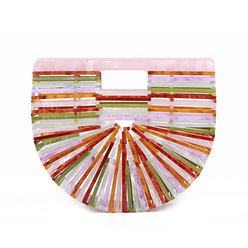Women's Acrylic Hand-knitted Creative Basket Clutch Striped Evening Bags