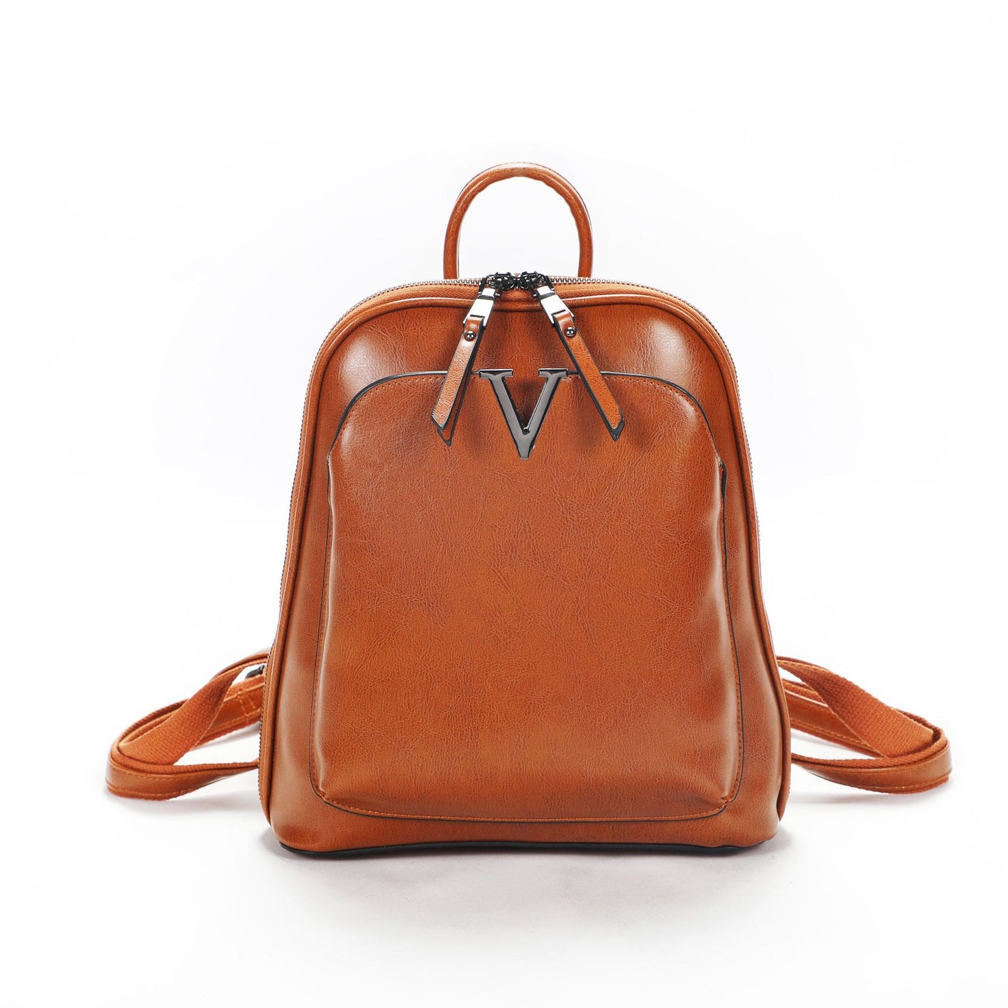 Women's Street Trend Leather Solid Color Sewing Backpacks
