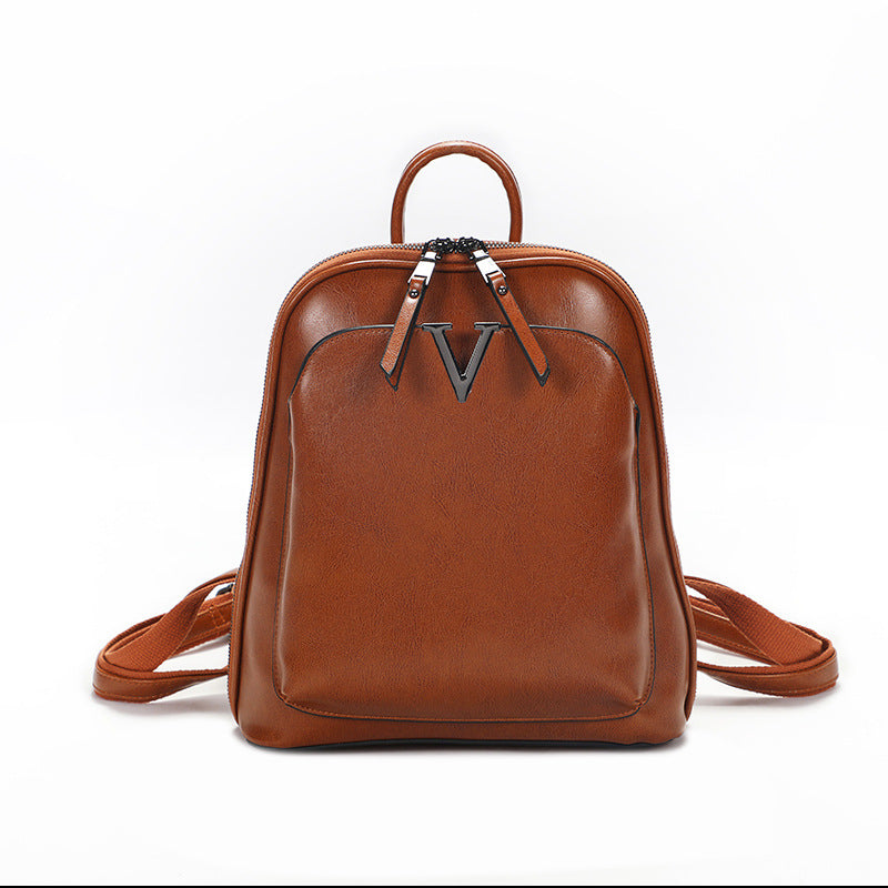 Women's Street Trend Leather Solid Color Sewing Backpacks