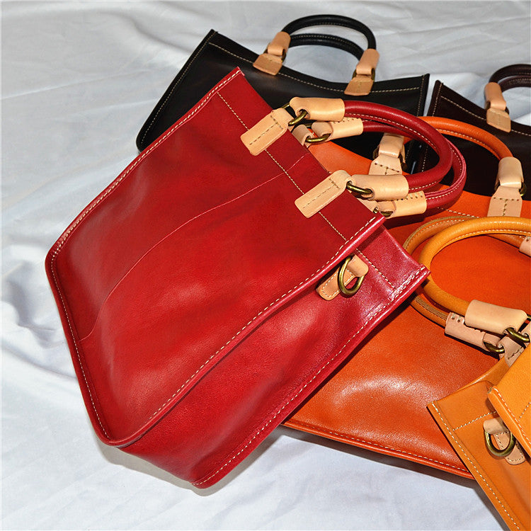 Women's Color First Layer Cowhide Simple Literary Handmade Vegetable Crossbody Bags