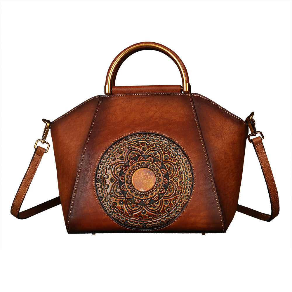 Women's Totem Embossed Leather First Layer Cowhide Handbags
