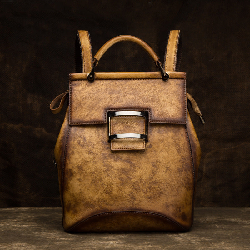 Women's First Layer Cowhide Leather Retro Hand-rub Backpacks