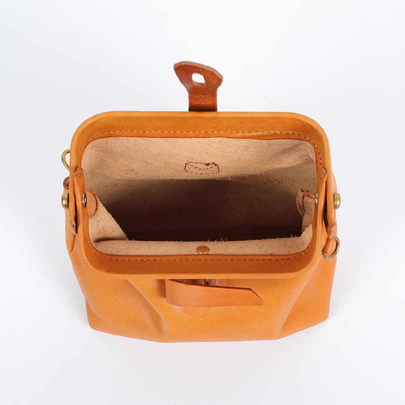 Women's Retro Handmade First Layer Mini Clip Shoulder Bags