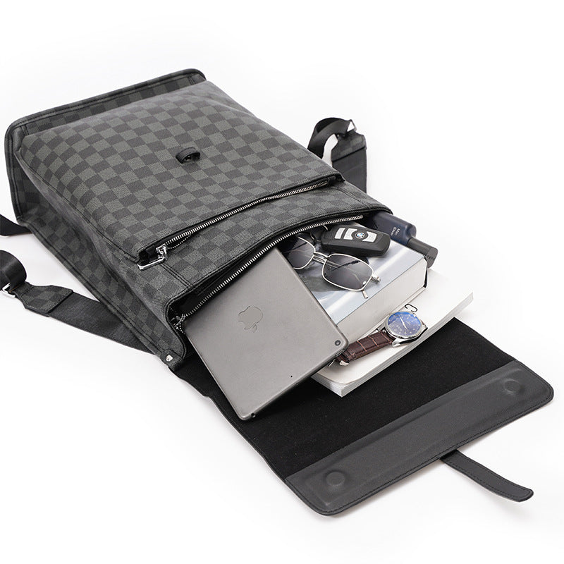 Men's Checked Fashion Leather Flip Computer Backpacks