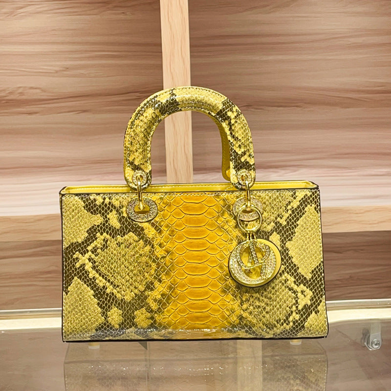 Women's Leather Python Pattern Portable Diana Fashion Bags