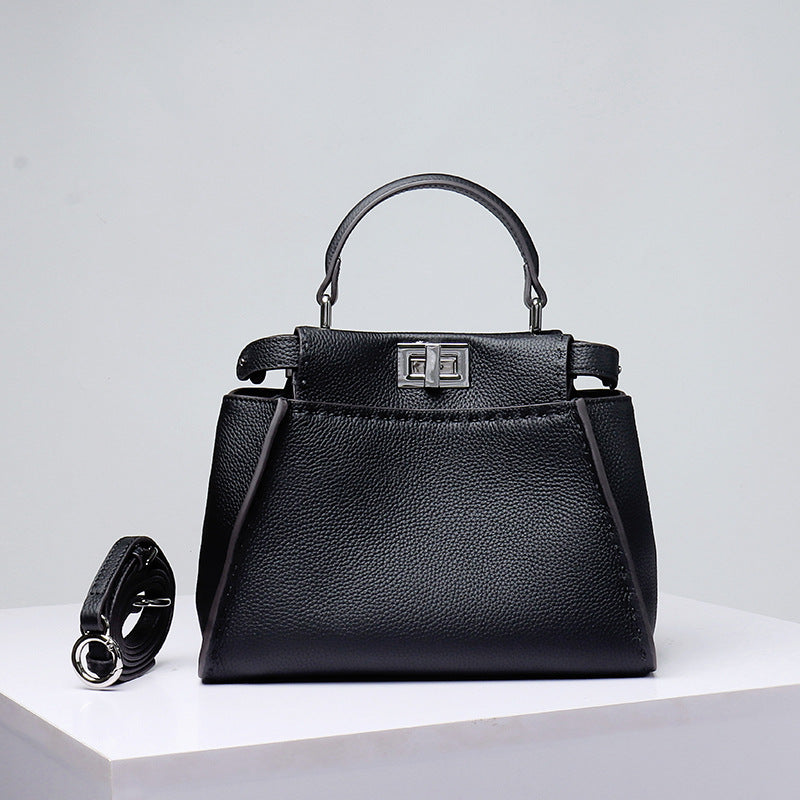 Cowhide Imported Lychee Pattern Metal Catch Genuine Handbags