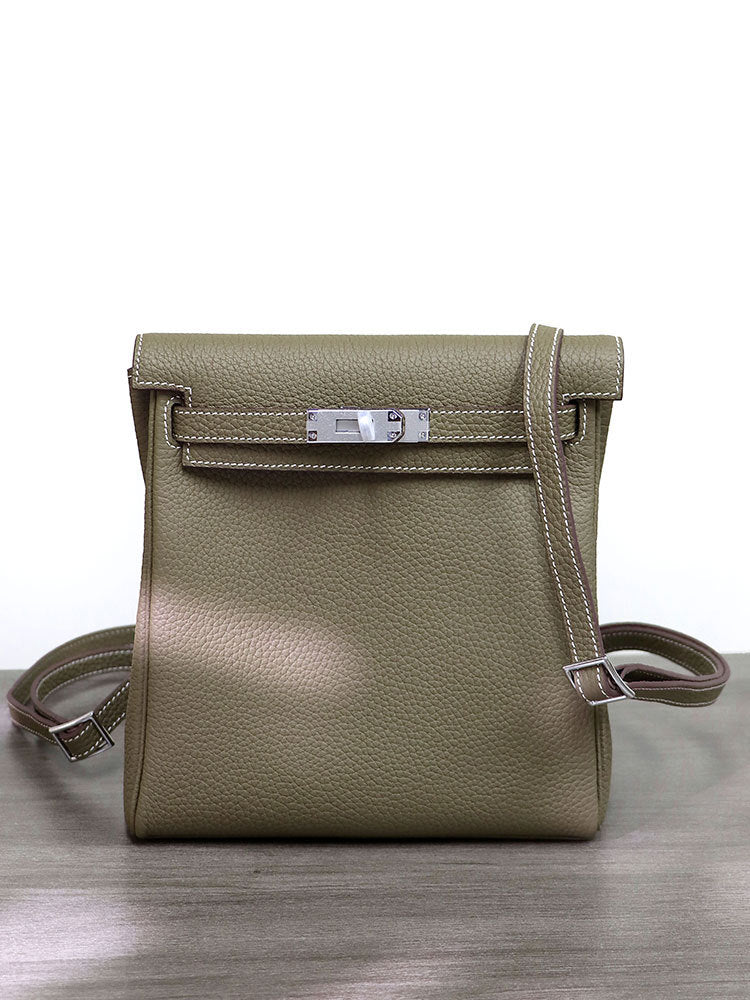 Women's Top Layer Cowhide Lychee Pattern Kelly Backpacks