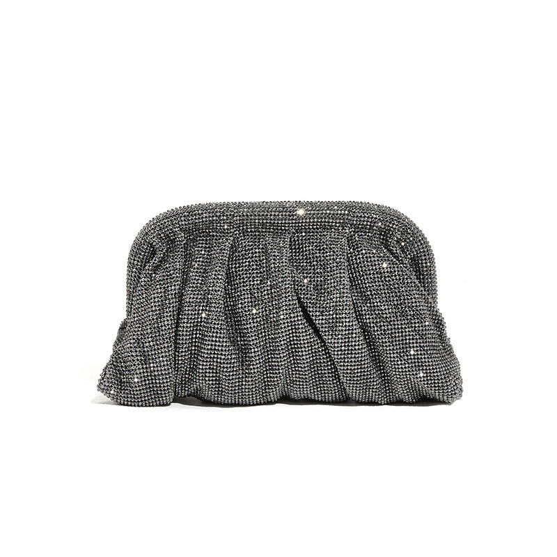 Hand Clutch Pleated Chain Rhinestone Cloud Clip Bags
