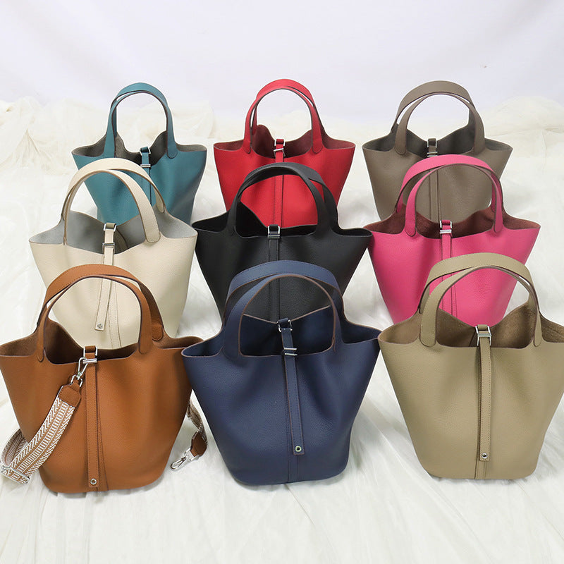 Women's First Layer Cowhide Vegetable Basket Genuine Leather Buckle