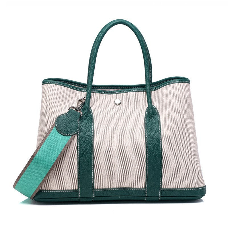 Women's With Canvas Genuine Leather Stuffed Red Handbags