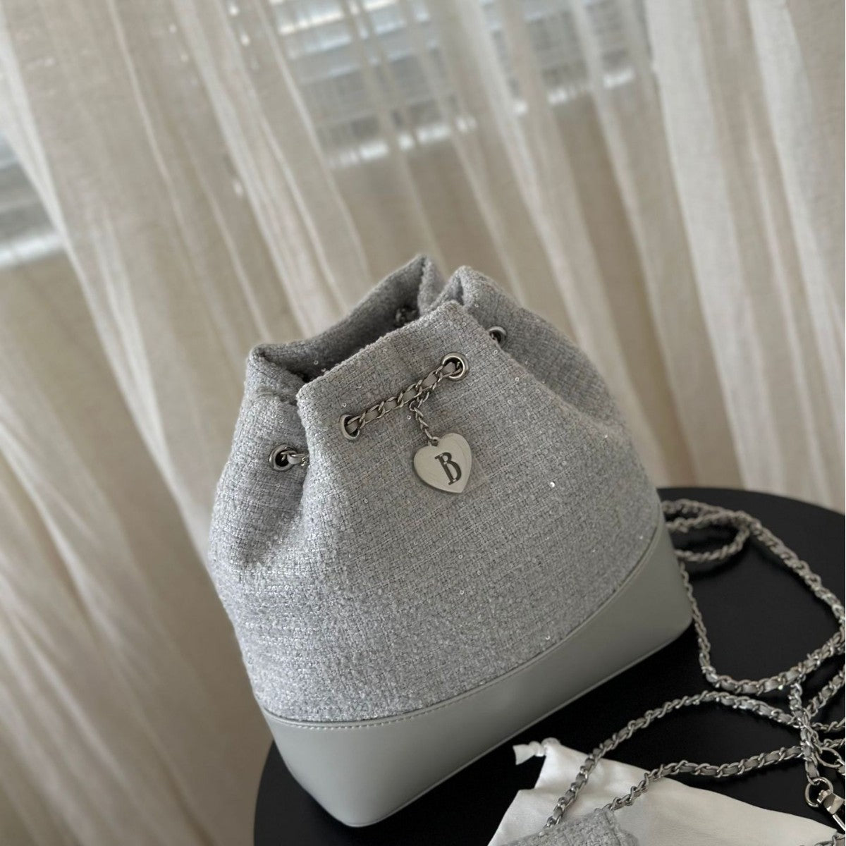 Tweed Elegant Simple Love Chain Genuine Backpacks