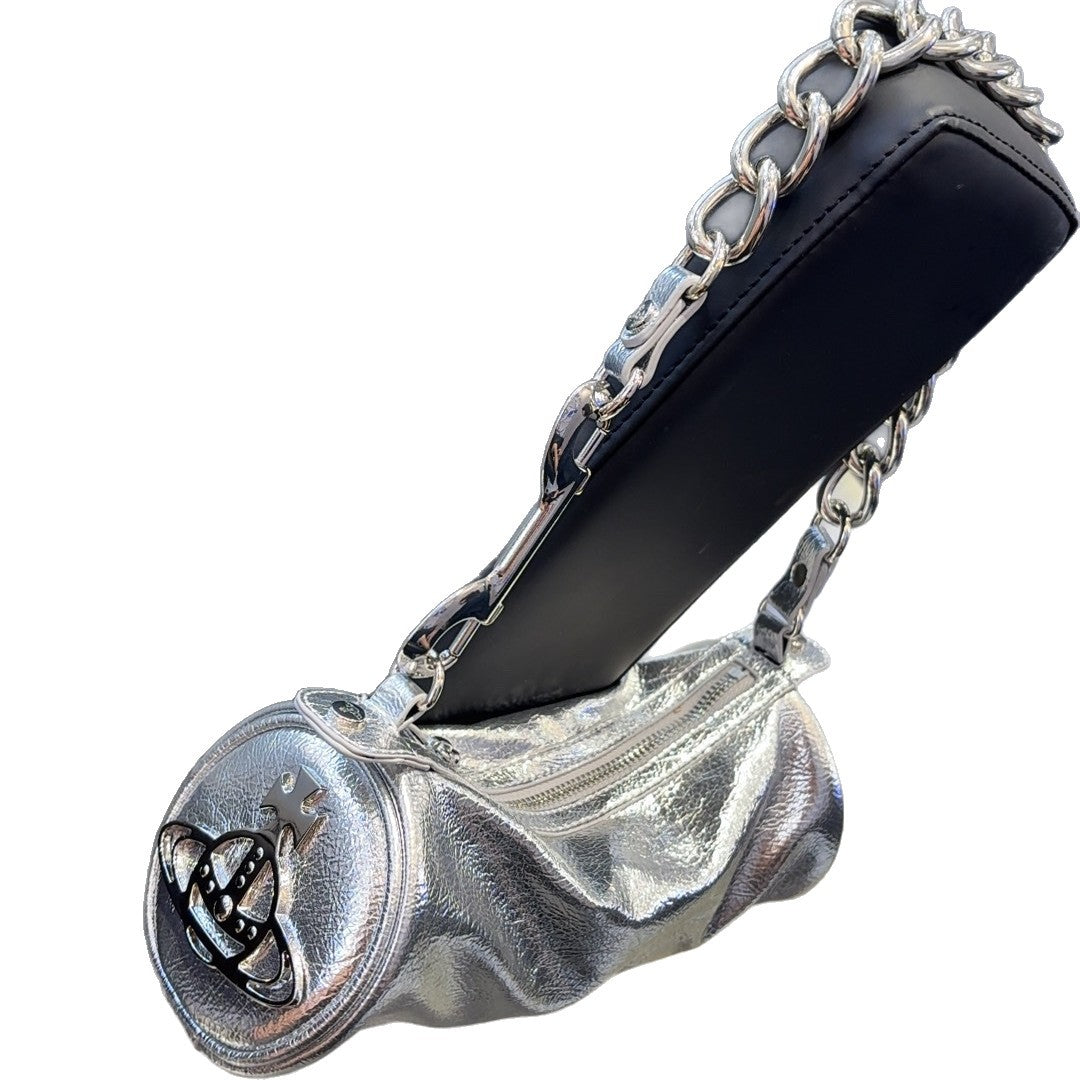 Crack Round Thick Chain Black Sier One Crossbody Bags