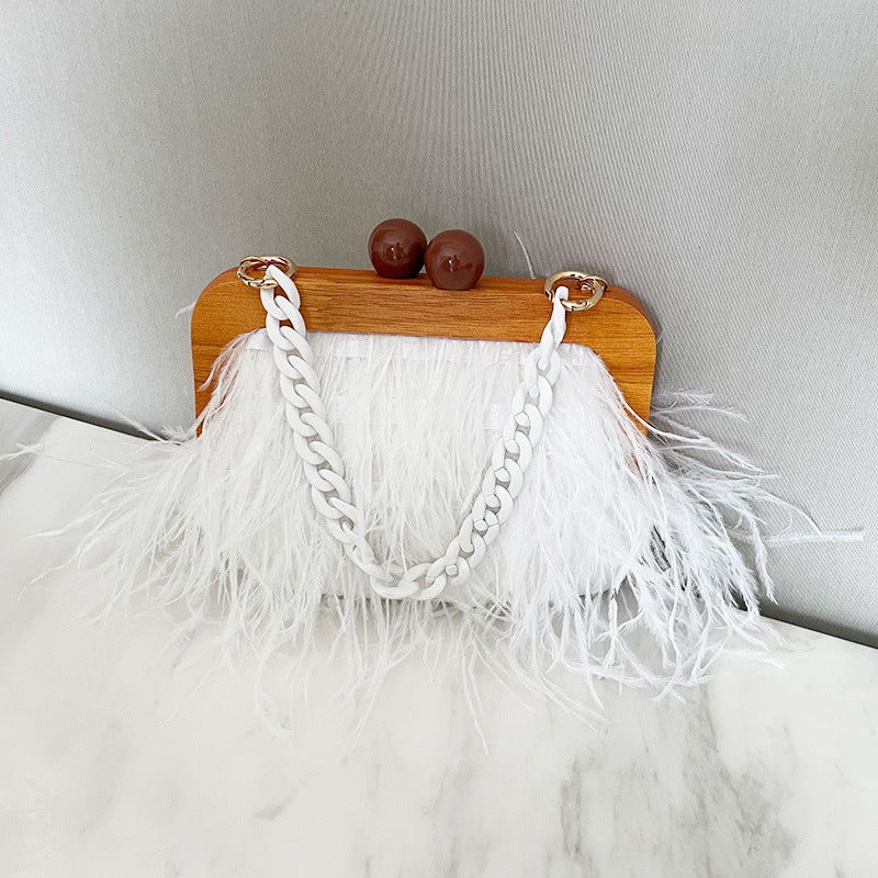 Women's Niche Acrylic Chain Furry Dinner Fluffy Underarm Ostrich Feather Bags