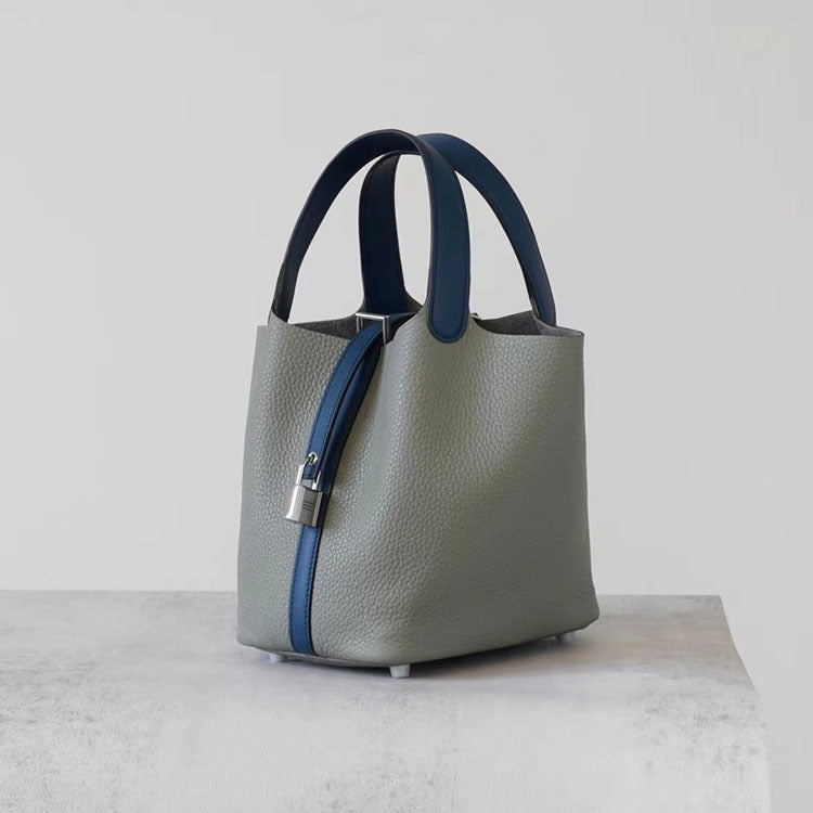 Wax Line Vegetable Basket Imported Cowhide Handbags
