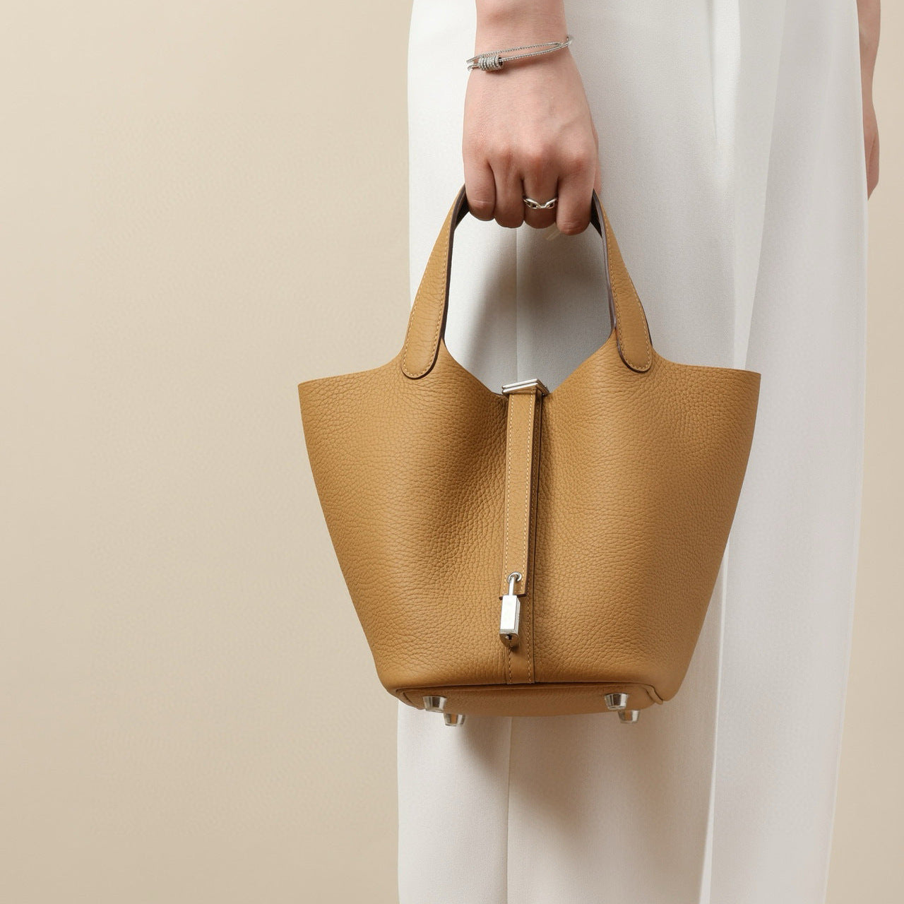 Cowhide Wax Line Vegetable Basket Layer Lychee Bucket Bags