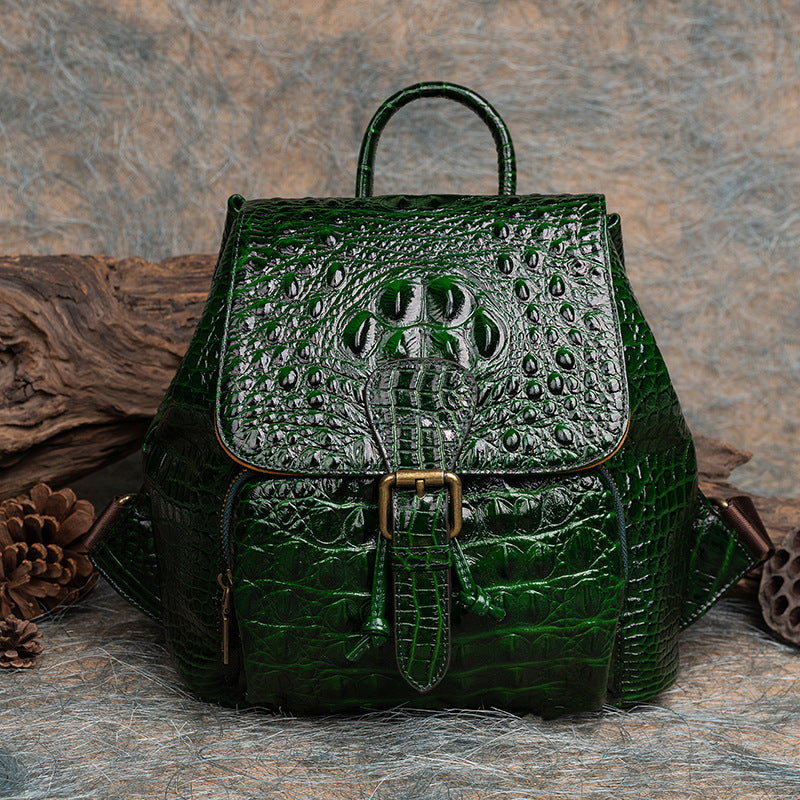Top Layer Cowhide Crocodile Pattern Chinese Style Retro Backpacks