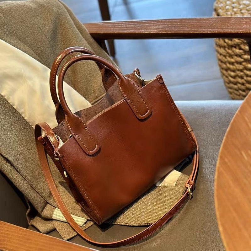 Women's Genuine Leather Vintage Black Fashion Commuter Handbags