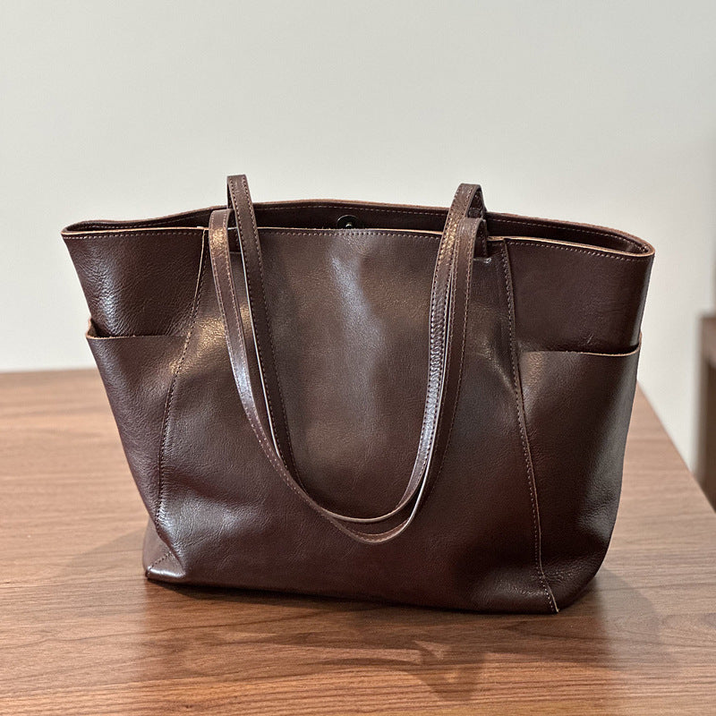 Women's Practical Genuine Leather Large Vegetable Tanning Shoulder Bags