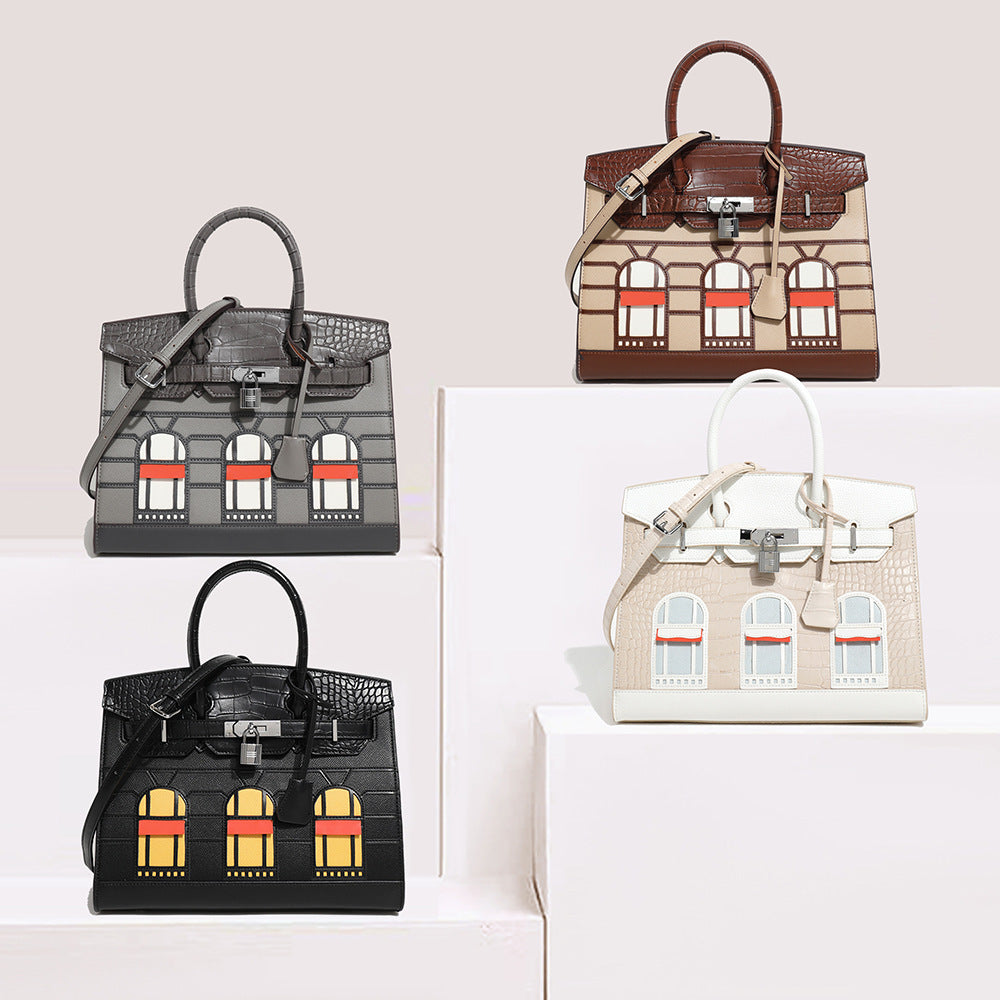Women's Design Fashion Simple Platinum Leather Versatile Handbags