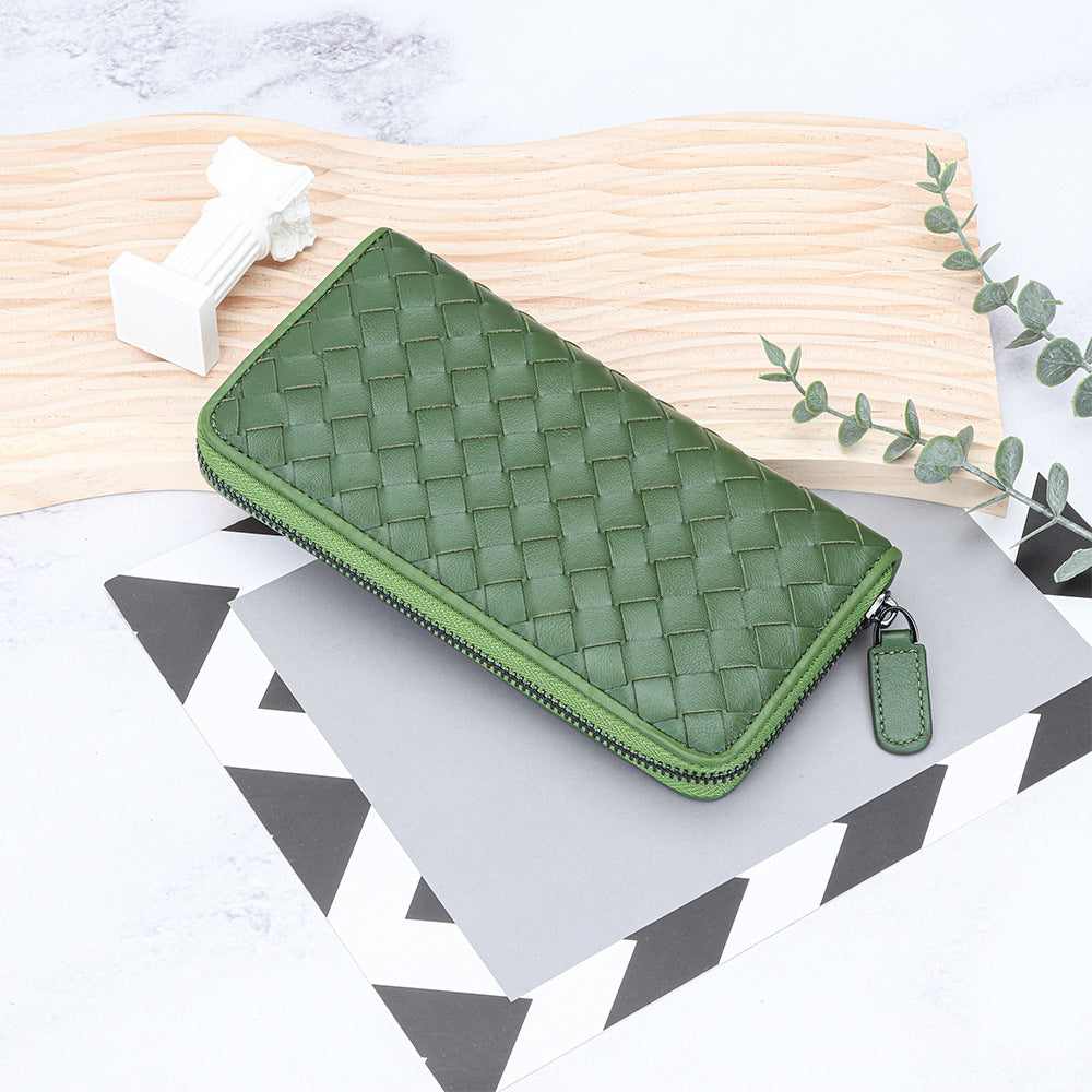 Women's Sheepskin Hand-woven Long Large Capacity Multi Slots Ladies Wallets