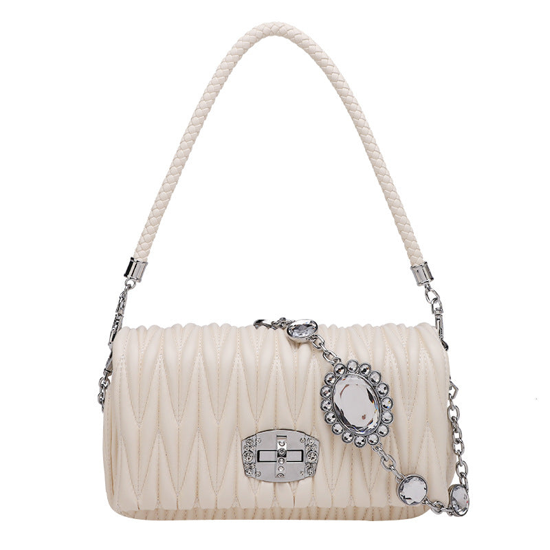 Shopping Genuine Leather Underarm Rhinestone Chain Shoulder Bags