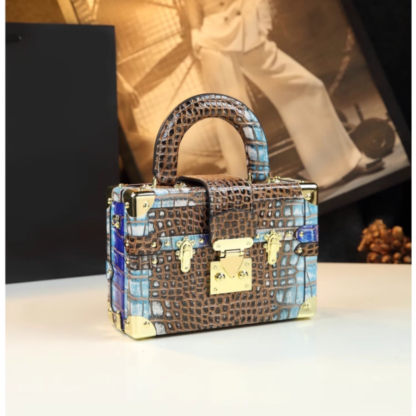 Genuine Leather Portable Box Female Crocodile Pattern Crossbody Bags