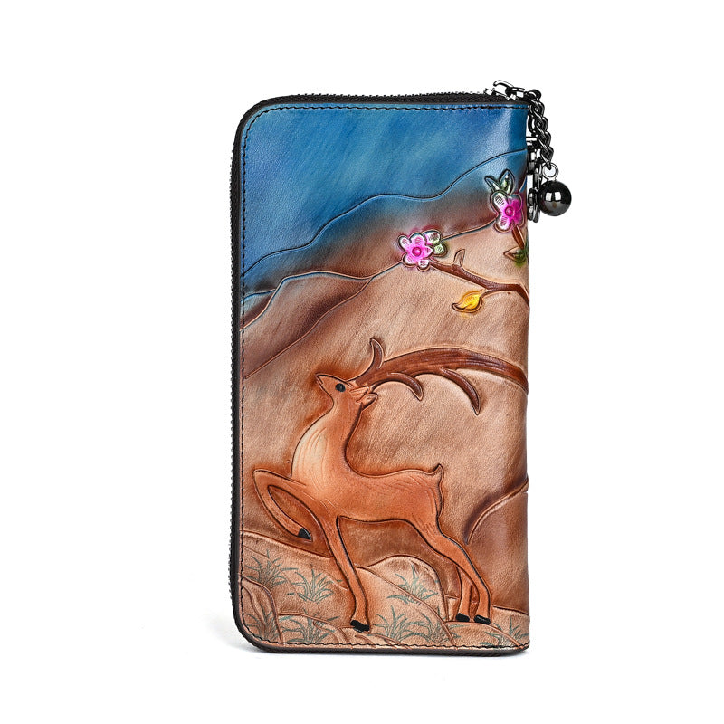 Head Design Clutch Top Layer Cowhide Ladies Wallets