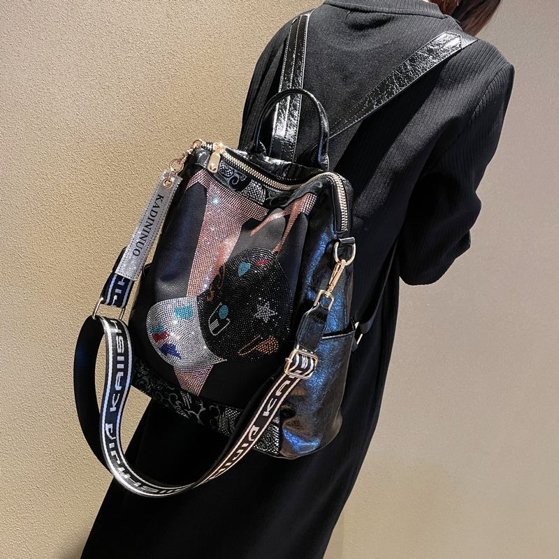 Women's Niche Fashion Trendy Rhinestone Leather Backpacks