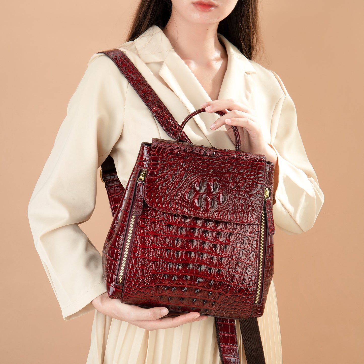 Women's Pattern Fashion Cattlehide Leather Genuine Large Backpacks