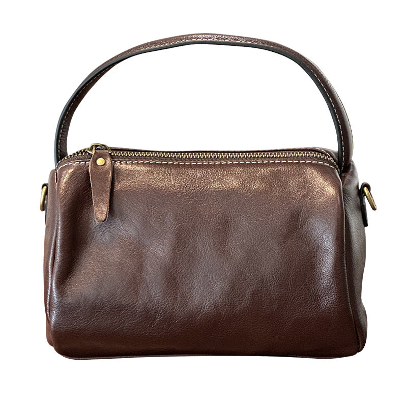 Women's Simple First Layer Vegetable Tanning Personality Handbags