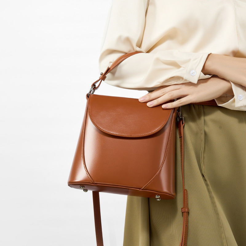 Women's Design Genuine Leather Simple Round High-grade Crossbody Bags