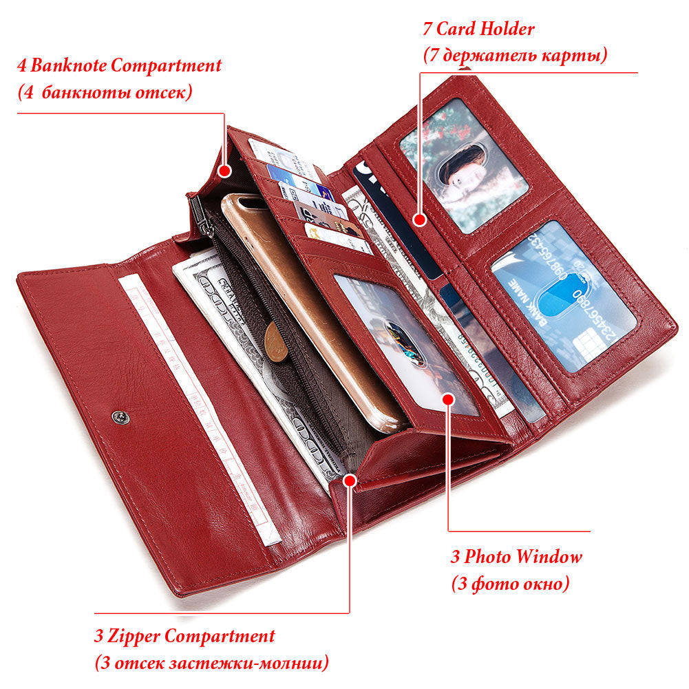 Women's Paul Leather Long First Layer Cowhide Ladies Wallets