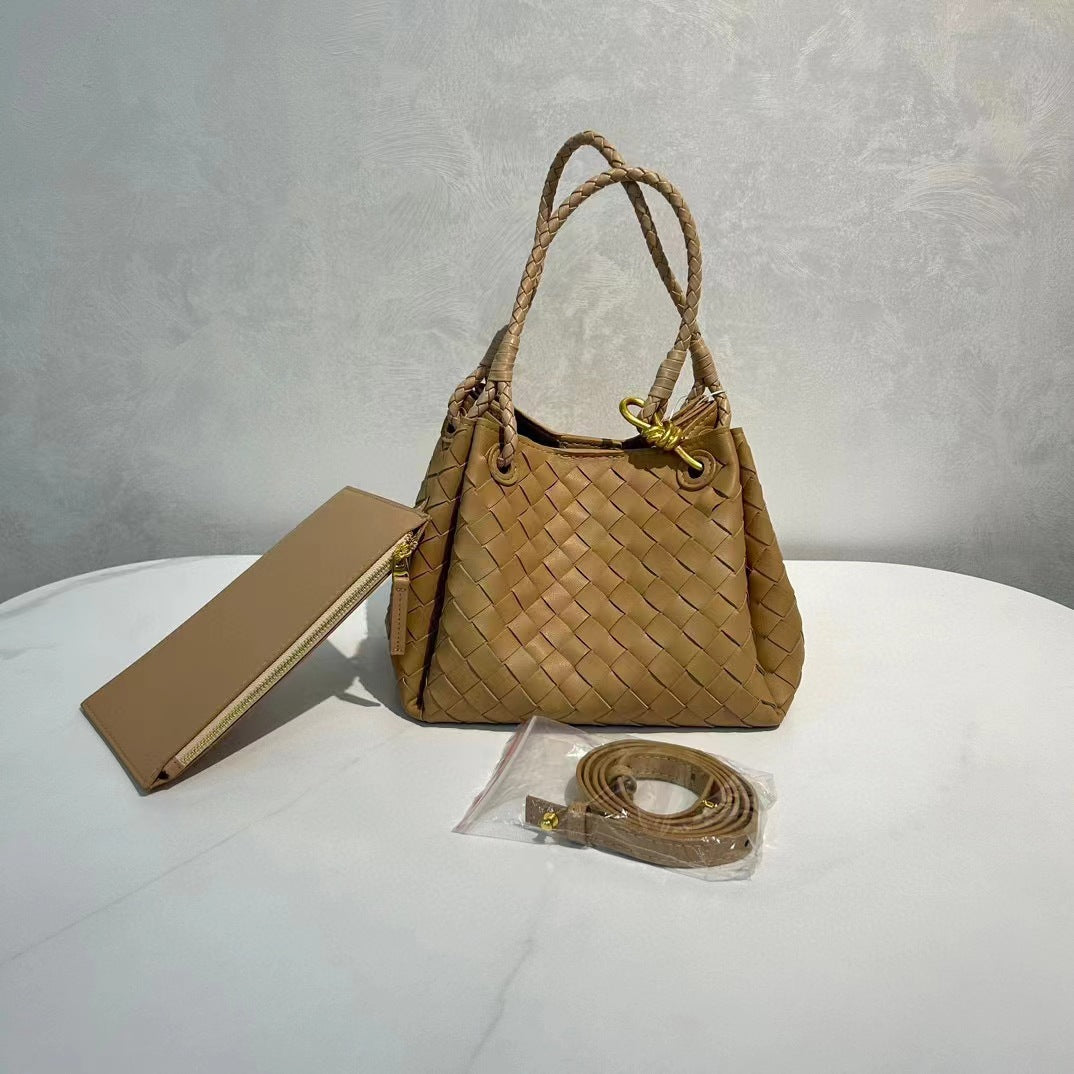 Women's Metal Cord Fastener Woven Large Portable Bags