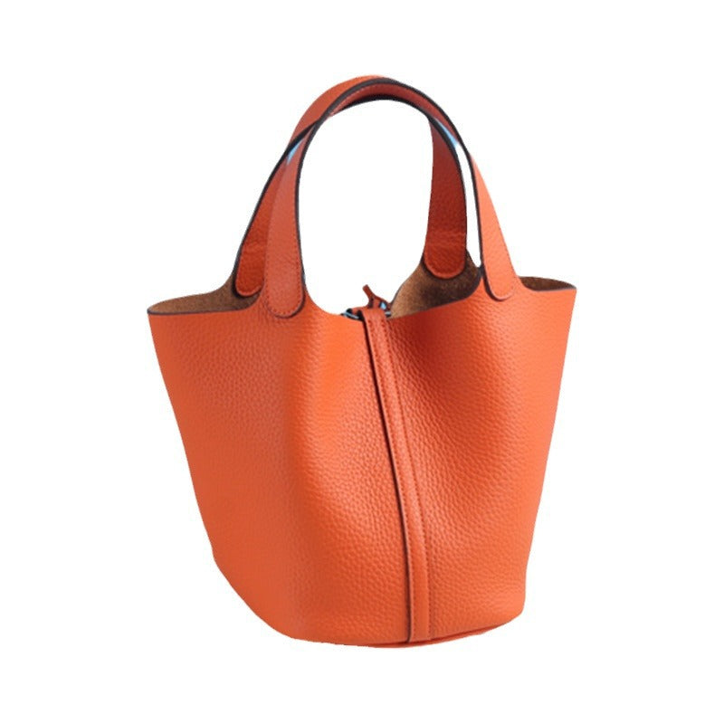 Lychee Pattern Vegetable Basket Genuine Leather Fashion First Layer Handbags