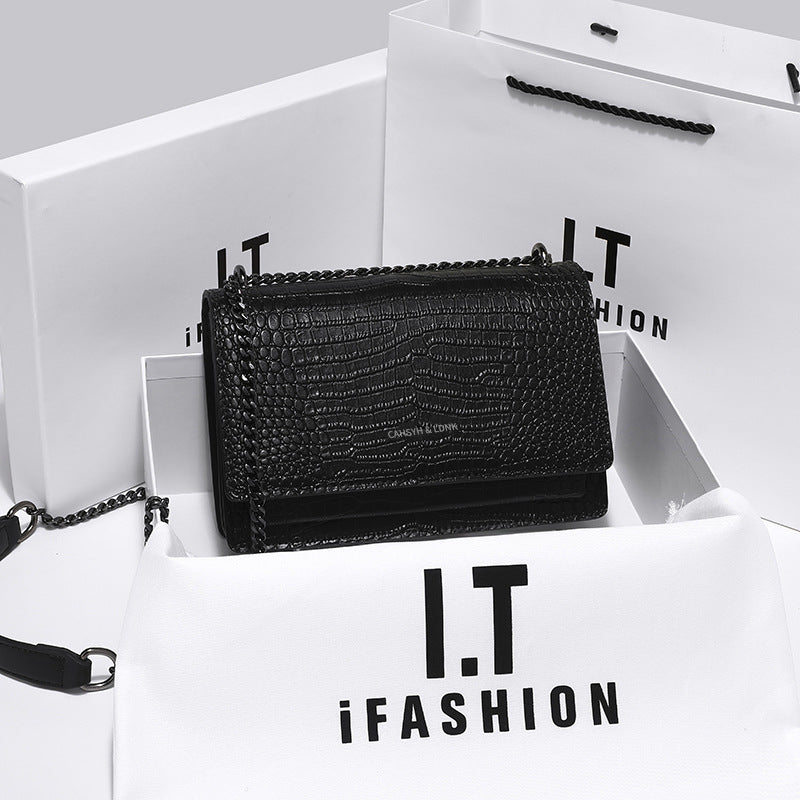 Women's Surrogate Shopping High-grade Genuine Leather Crocodile Pattern Versatile Chain Crossbody Bags