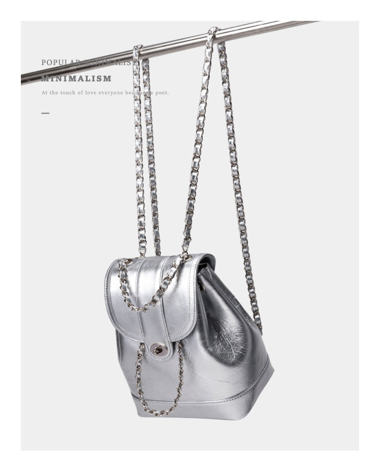 Niche Mini Style Chain Female Oil Backpacks